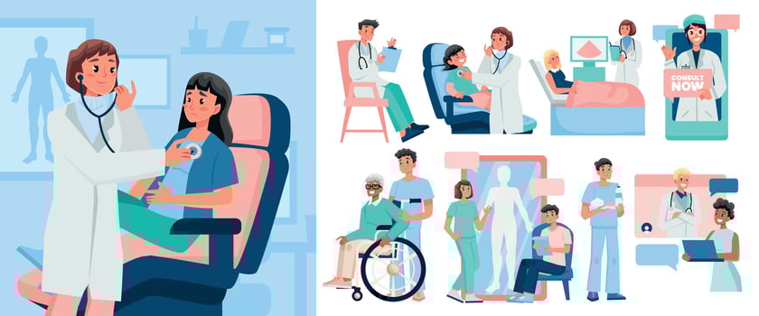 Hand drawn flat health services icon with illustration set collection vector