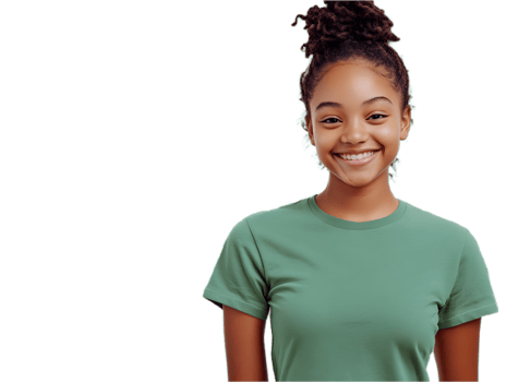 Cheerful Girl Wearing a Green T-Shirt and Smiling png