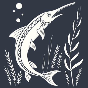 A Paddlefish fish swimming in the ocean with plants and algae vector