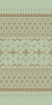 Traditional Fancy Vintage Motif Rusty Gold with Green Sage Background Seamless Pattern. Chevron Ornament Florals Design Illustration for Elegant Textile Decoration Silk Weaves Beautiful Classy Rich. vector
