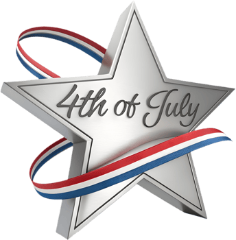 4th of July celebration logo with fireworks and red, white, blue. . png
