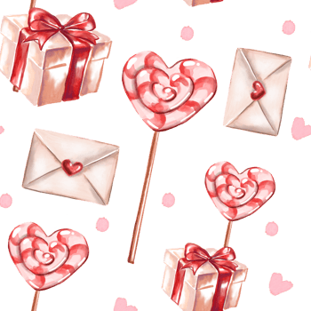 St Valentine Day seamstress pattern with gifts. Cute watercolour illustration png