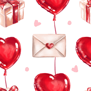 St Valentine Day seamstress pattern with red hearts. Cute watercolour illustration png
