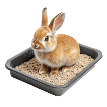 Rabbit Sitting in Litter Box with Pellets png