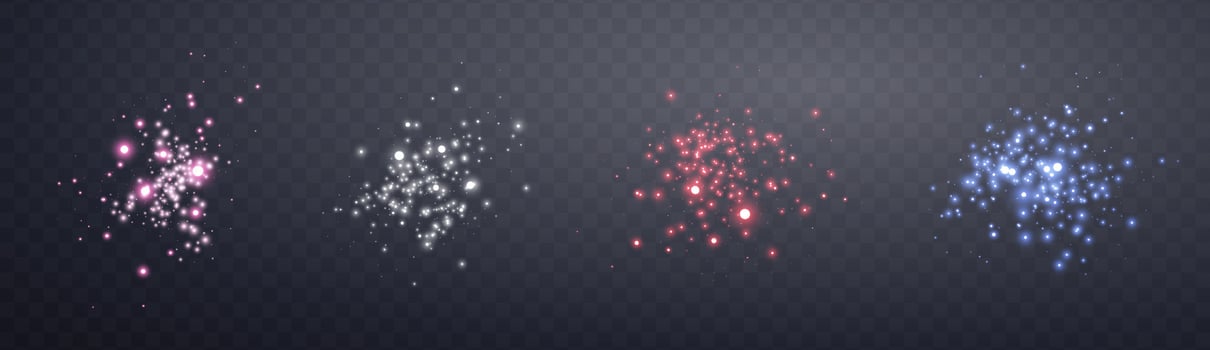 Glowing magic sparkles. Glittering dots, particles and stars. Glow light effect. Luminous points different colors vector