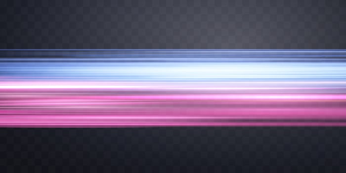 Speed rays, light neon flow, zoom in motion effect, blue and pink glow speed lines, colorful light trails, stripes vector