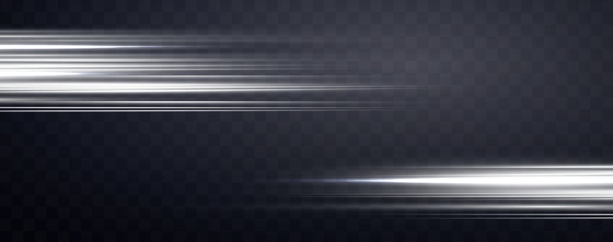 White speed rays, light neon flow, zoom in motion effect, silver glow speed lines, colorful light trails, stripes. Abstract background vector
