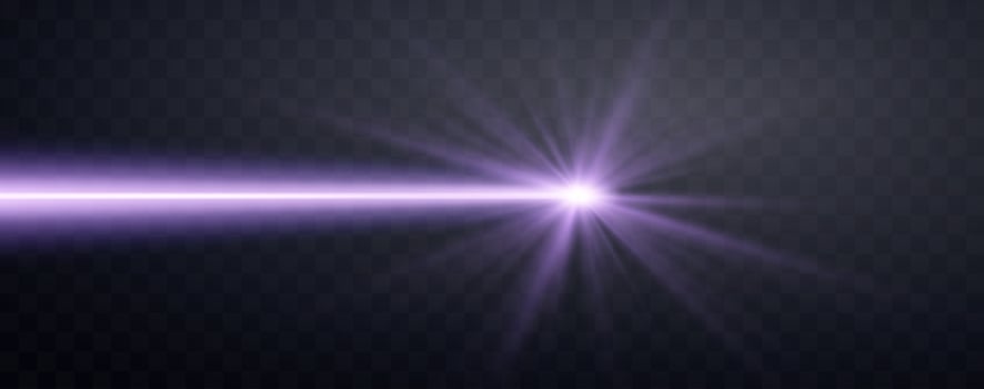 Purple horizontal laser beam. Neon line, presentation pointer. Purple glow flare light effect illustration vector