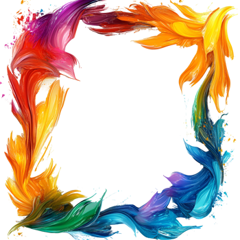 a colorful paint splatter frame on a transparent background png