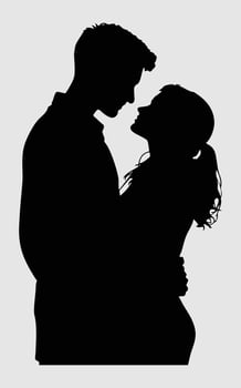 Romantic Couple hugging silhouette illustration vector