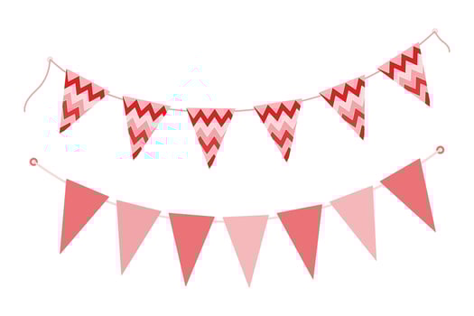 Triangular Pennant garland on string Monochrome soft pink. Greeting Decorative design element Set 2. Isolated illustration Thematic cards, posting, blog or web promo, banners, price tag, labels vector
