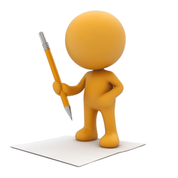 A character writing notes with a pencil on a notepad, symbolizing creativity and ideas. png