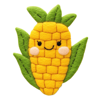 A cheerful, handmade felt pineapple character with a friendly face. png