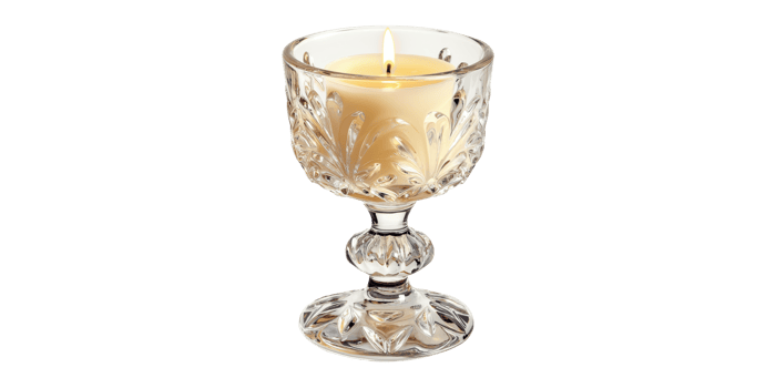 Elegant glass candle holder with lit candle isolated on transparent background png
