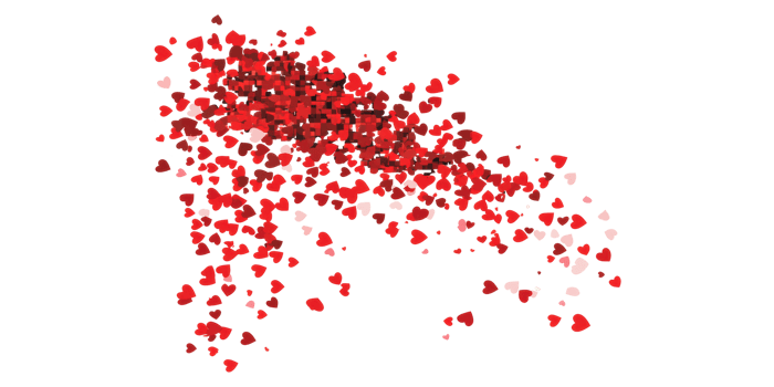 Red hearts confetti explosion isolated on transparent background png