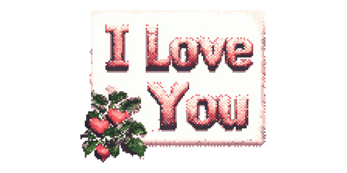 Retro pixel art i love you sign with hearts isolated on transparent background png