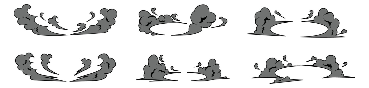 cartoon smoke effect poof blast war speed puff doodle hand drawing clouds, circle jump vector