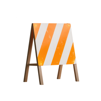 A reflective orange and white safety sign, indicating caution on the road. png