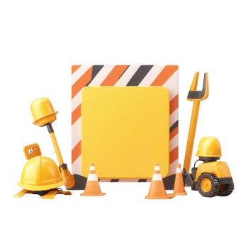 Construction tools and safety equipment arranged with a blank sign for advertising. png