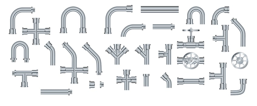 Pipe. Metallic pipes plumbing fittings. Industry pipeline. vector
