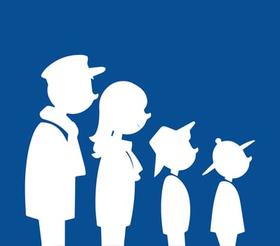 Family Silhouette on Blue Background Art. Cartoon-Style Family Silhouette Parents and Children vector