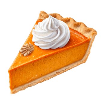 Photorealistic Slice of Pumpkin Pie with Golden Crust and Whipped Cream Topping png