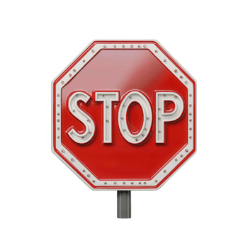 Red stop sign with bold lettering indicating traffic halt for vehicles and pedestrians. png