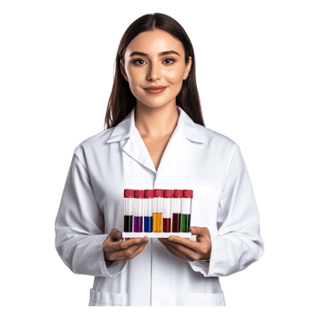 Young Female Scientist Holding Test Tubes with Colorful Liquids png