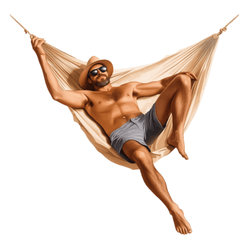 Relaxed man enjoying summer vacation in hammock under bright sun png