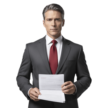 A man in a suit holding a piece of paper png