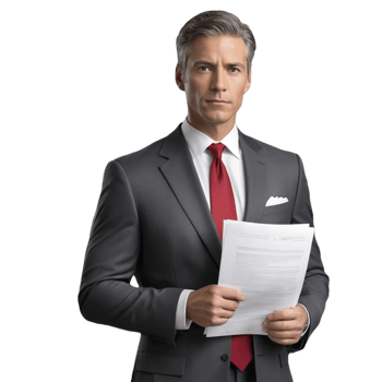 A man in a suit holding a piece of paper png