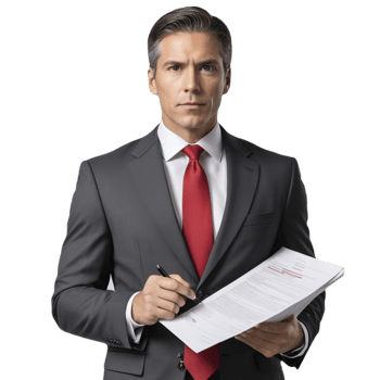 A man in a suit holding a piece of paper png