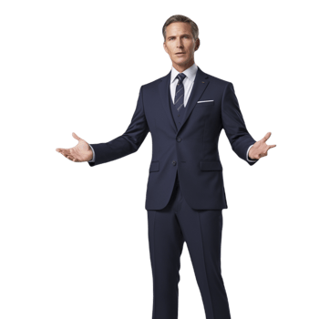 A man in a suit and tie standing with his arms out png