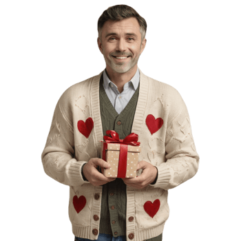 Man holding a heart shaped gift box png