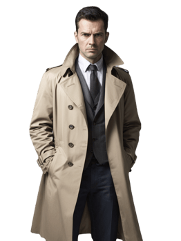 Man in trench coat and tie standing png