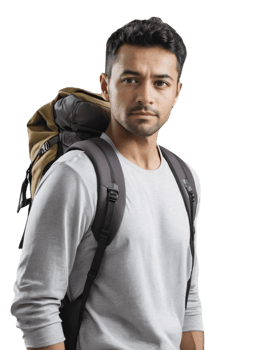 Man with backpack on black background png