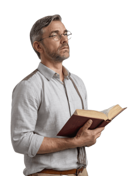 A man with glasses and a book in his hand png