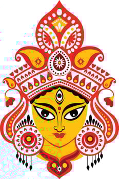 Durga Puja festival handdrawn and Maa Durga silhouette design vector