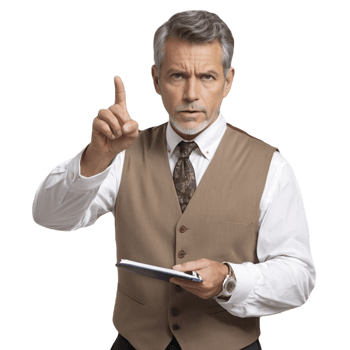 A man in a vest and tie holding a clipboard png