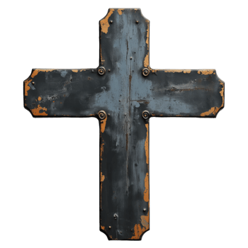 Weathered Metal Cross with Grunge Finish and Distressed Texture png