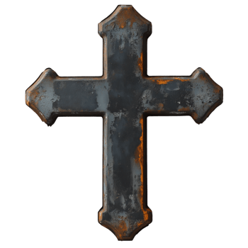 Rusty Metal Cross with Ornate Design and Historical Significance png