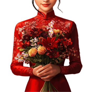 Woman Holding Red Floral Bouquet png