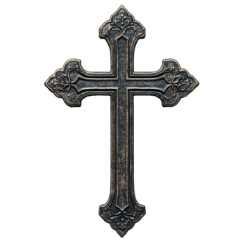Ornate Metal Cross with Intricate Floral Design for Decoration png