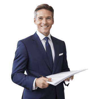 A man in a suit holding a piece of paper png