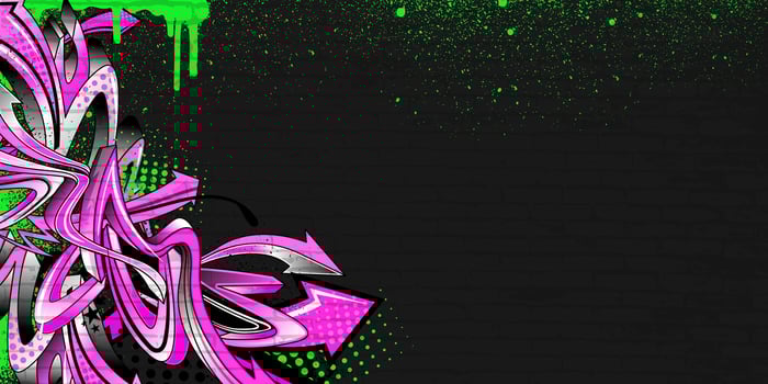 Graffiti with pink and green color and arrow shapes with drips and splatters effect vector