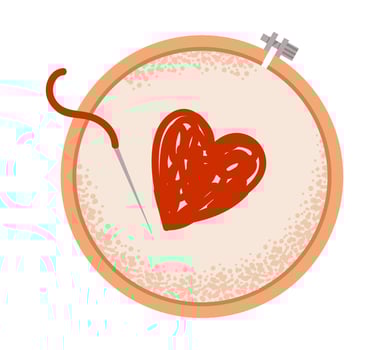 Cozy needlework a heart embroidery design for Valentine's Day. Flat illustration. vector