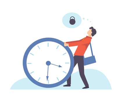 Businessman Carrying Heavy Big lock, Organization and Control of Working Time, Time Management Business Concept Flat Illustration vector