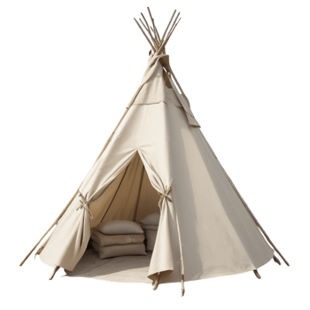 A teepee tent with a bed inside png