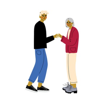 Old Mother Holding Hands Her Adult Son, Happy Family Concept Illustration vector