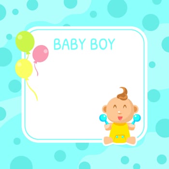 Baby Boy Shower Invintation Template, Cute Blue Arrival Card with Place for Text Illustration vector